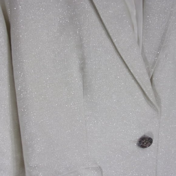 Linea White Linen Blend Jacket with Silver Metallic Sparkle Size L NWOT - Picture 2 of 4